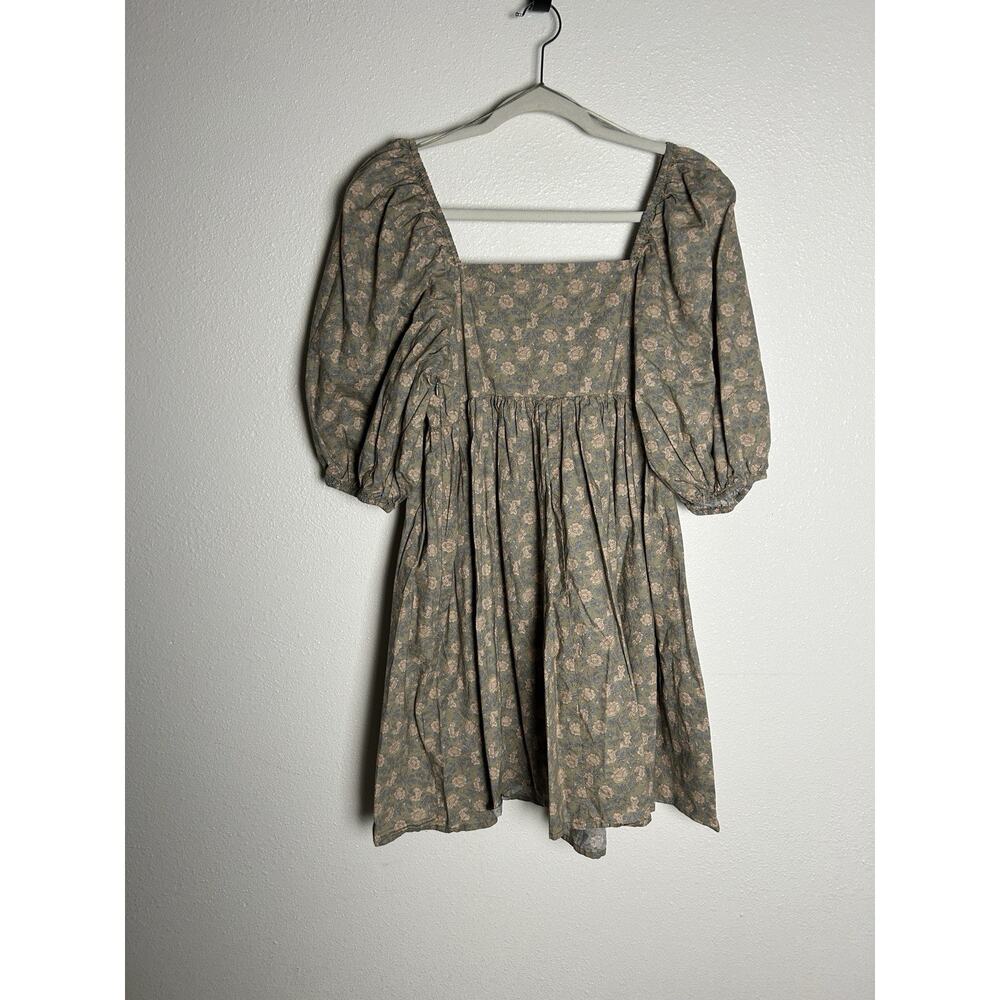 Talula Floral Puff-Sleeve Mini Dress in Olive - Picture 5 of 6